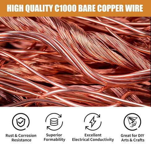 ELECTRAPICK Copper Wire, 99.9% Soft Pure Bare Copper Wire for Gardening, Electroculture, Jewelry Making Craft, Beading, Ground Wire & DIY, 12Gauge/ 2 mm Diameter, 49 Feet/15 m,1 Pound in Kuwait