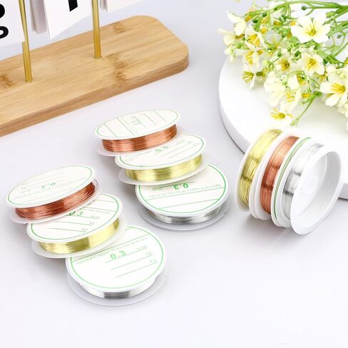 9 Packs 0.03 cm Thin Copper Wire for Jewelry Making Supplies, 16 Yards Copper Beading Wire String Wrapping and Crafting for Earring Bracelet Necklaces (Silver, Gold, Rose Gold) in Kuwait
