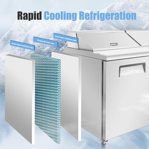 60" W Commercial Refrigerator Sandwich Salad Prep Table, Stainless Steel 2-Door Sandwich Prep Table Refrigerator, Counter Fan Cooling Refrigerator with 16 Pans for Restaurant, Bar in Kuwait