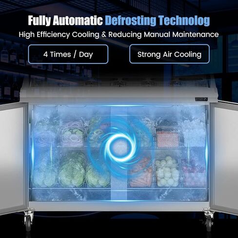 60" W Commercial Refrigerator Sandwich Salad Prep Table, Stainless Steel 2-Door Sandwich Prep Table Refrigerator, Counter Fan Cooling Refrigerator with 16 Pans for Restaurant, Bar in Kuwait