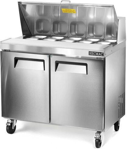 طاولة إعداد السلطة التجارية HECMAC مقاس 36 بوصة واط - ثلاجة تبريد بمروحة، من الفولاذ المقاوم للصدأ مع 10 مقالي، ثلاجة 9.68 قدم مكعب للمطعم وبار المطبخ، ETL&NSF/ANSI 7 in Kuwait