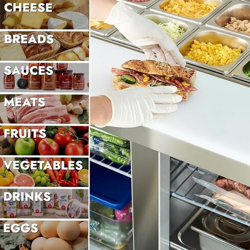 طاولة إعداد السلطة التجارية HECMAC مقاس 36 بوصة واط - ثلاجة تبريد بمروحة، من الفولاذ المقاوم للصدأ مع 10 مقالي، ثلاجة 9.68 قدم مكعب للمطعم وبار المطبخ، ETL&NSF/ANSI 7 in Kuwait