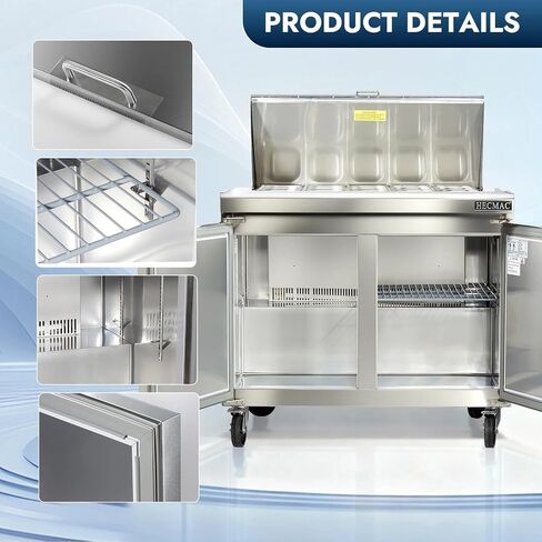 طاولة إعداد السلطة التجارية HECMAC مقاس 36 بوصة واط - ثلاجة تبريد بمروحة، من الفولاذ المقاوم للصدأ مع 10 مقالي، ثلاجة 9.68 قدم مكعب للمطعم وبار المطبخ، ETL&NSF/ANSI 7 in Kuwait