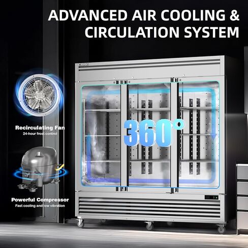 Coolski 3 Door Commercial Refrigerator 82"W 72 Cu.ft Reach-in Stainless Steel Upright Commercial Refrigerator for Restuarant, Bar, Shop, Garage in Kuwait
