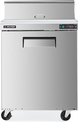 Wilprep 29" Commercial Sandwich Prep Table Refrigerator, 1 Door Stainless Steel Salad Prep Fridge with 8 x 1/6 Pans, 6.5 cu. ft. Fan Cooling Counter Station, NSF & ETL Listed in Kuwait