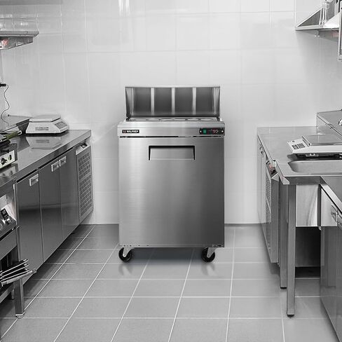 Wilprep 29" Commercial Sandwich Prep Table Refrigerator, 1 Door Stainless Steel Salad Prep Fridge with 8 x 1/6 Pans, 6.5 cu. ft. Fan Cooling Counter Station, NSF & ETL Listed in Kuwait