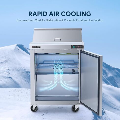 Wilprep 29" Commercial Sandwich Prep Table Refrigerator, 1 Door Stainless Steel Salad Prep Fridge with 8 x 1/6 Pans, 6.5 cu. ft. Fan Cooling Counter Station, NSF & ETL Listed in Kuwait