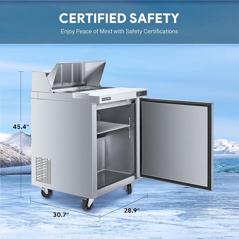 Wilprep 29" Commercial Sandwich Prep Table Refrigerator, 1 Door Stainless Steel Salad Prep Fridge with 8 x 1/6 Pans, 6.5 cu. ft. Fan Cooling Counter Station, NSF & ETL Listed in Kuwait
