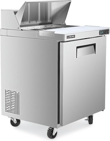 Wilprep 29" Commercial Sandwich Prep Table Refrigerator, 1 Door Stainless Steel Salad Prep Fridge with 8 x 1/6 Pans, 6.5 cu. ft. Fan Cooling Counter Station, NSF & ETL Listed in Kuwait