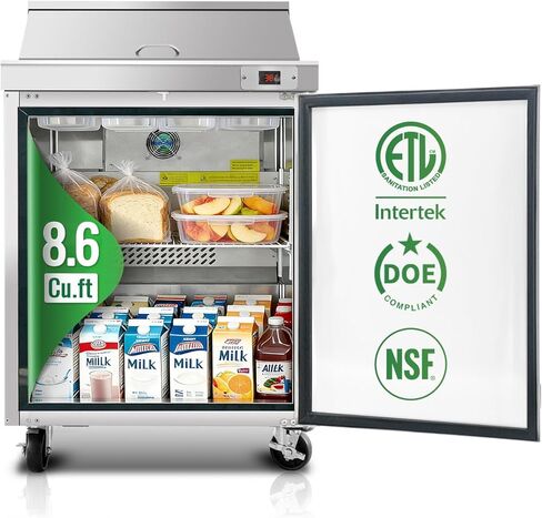 29" W Commercial Refrigerators Sandwich Salad Prep Table, 8.6 Cu.Ft Stainless Steel Food Prep Fridge with 8 Pans, Adjustable Shelves, Auto Defrost, Good Choice for Poke Bowl Shops, Delis, Food Truck in Saudi Arabia