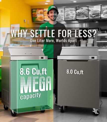 29" W Commercial Refrigerators Sandwich Salad Prep Table, 8.6 Cu.Ft Stainless Steel Food Prep Fridge with 8 Pans, Adjustable Shelves, Auto Defrost, Good Choice for Poke Bowl Shops, Delis, Food Truck in Saudi Arabia