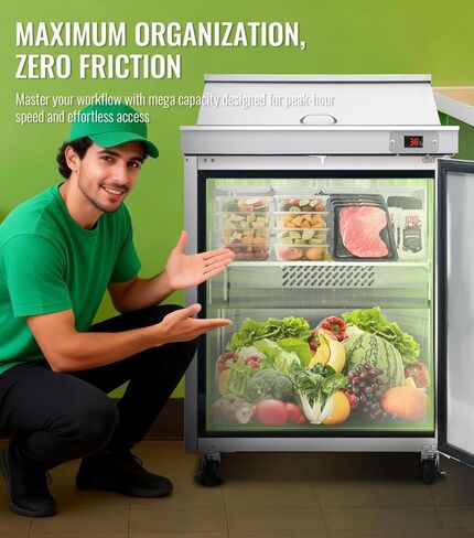 29" W Commercial Refrigerators Sandwich Salad Prep Table, 8.6 Cu.Ft Stainless Steel Food Prep Fridge with 8 Pans, Adjustable Shelves, Auto Defrost, Good Choice for Poke Bowl Shops, Delis, Food Truck in Saudi Arabia