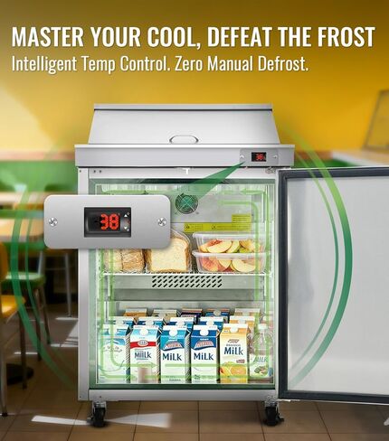 29" W Commercial Refrigerators Sandwich Salad Prep Table, 8.6 Cu.Ft Stainless Steel Food Prep Fridge with 8 Pans, Adjustable Shelves, Auto Defrost, Good Choice for Poke Bowl Shops, Delis, Food Truck in Saudi Arabia
