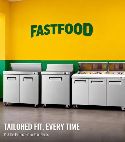 29" W Commercial Refrigerators Sandwich Salad Prep Table, 8.6 Cu.Ft Stainless Steel Food Prep Fridge with 8 Pans, Adjustable Shelves, Auto Defrost, Good Choice for Poke Bowl Shops, Delis, Food Truck in Saudi Arabia