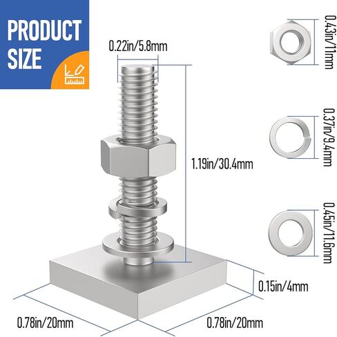 6 Pack T Slot Bolts for Roof Rack Cross Bars | M6x30mm Stainless Steel Square Track Adapters | 4mm Thick | Easy-Fit in Kuwait