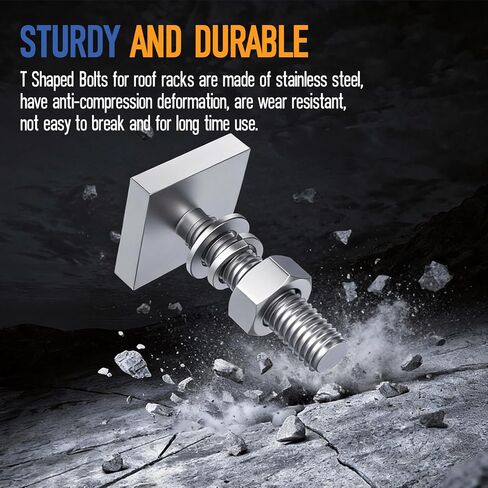 6 Pack T Slot Bolts for Roof Rack Cross Bars | M6x30mm Stainless Steel Square Track Adapters | 4mm Thick | Easy-Fit in Kuwait