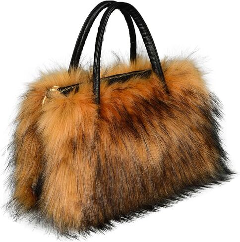 Furry Tote Bag Soft Faux Fur Bags Lightweight Travel Bags Cute Madam Plush Purses in Kuwait