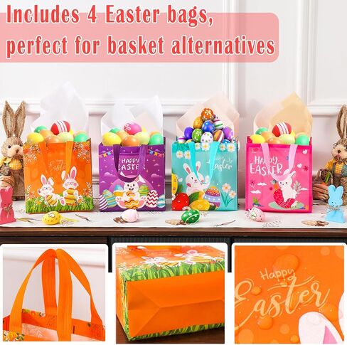 Easter Table Runner (13"x72") with 4 Placemats (12"x18") & 4 Gift Bags, Thick Fabric Pastel Buffalo Plaid Easter Decorations for Farmhouse Kitchen Dining Room Spring Party in Kuwait