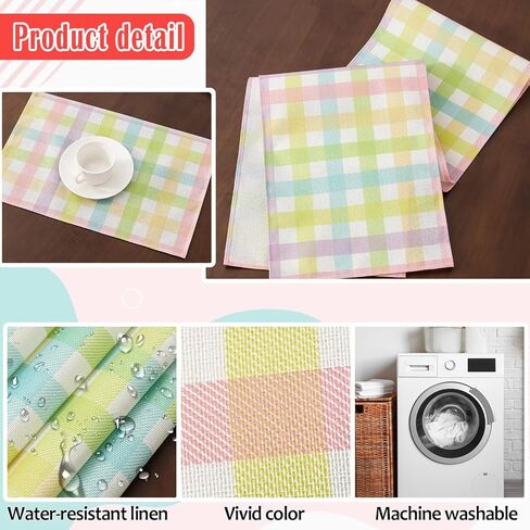 Easter Table Runner (13"x72") with 4 Placemats (12"x18") & 4 Gift Bags, Thick Fabric Pastel Buffalo Plaid Easter Decorations for Farmhouse Kitchen Dining Room Spring Party in Kuwait