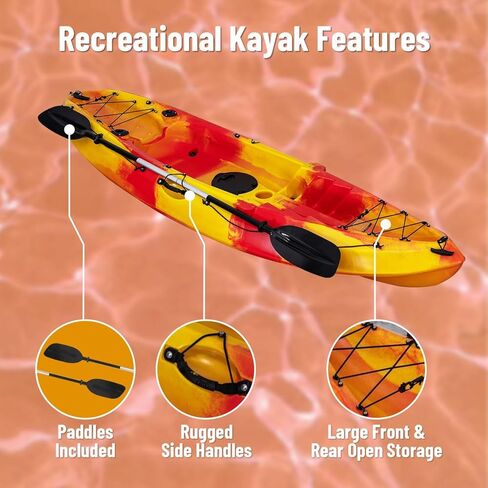 9.38 FT Recreational Kayak with Paddle, Hard Shell Leisure Kayak with Large Rear Storage Lacing System, 308 LBS Weight Capacity in Saudi Arabia