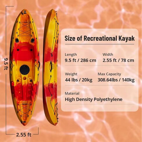 9.38 FT Recreational Kayak with Paddle, Hard Shell Leisure Kayak with Large Rear Storage Lacing System, 308 LBS Weight Capacity in Saudi Arabia