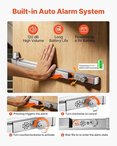 VEVOR Push Bar Panic Exit Device, 28" Stainless Steel Commercial Panic Bar for Exit Doors, Emergency Exit Door Hardware with Vertical Top Rod and Sticker, for 28"-41" Wood or Metal Door, Silver in Saudi Arabia