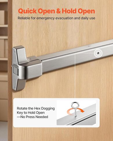 VEVOR Push Bar Panic Exit Device, 28" Stainless Steel Commercial Panic Bar for Exit Doors, Emergency Exit Door Hardware with Vertical Top Rod and Sticker, for 28"-41" Wood or Metal Door, Silver in Saudi Arabia