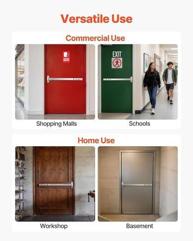 VEVOR Push Bar Panic Exit Device, 28" Stainless Steel Commercial Panic Bar for Exit Doors, Emergency Exit Door Hardware with Vertical Top Rod and Sticker, for 28"-41" Wood or Metal Door, Silver in Saudi Arabia