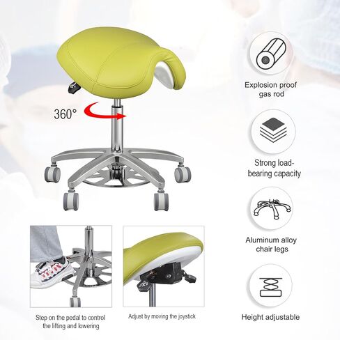 Dental Medical Adjustable Doctor Saddle Chair Enlarge & Widen Seat Cushion Foot Control Green in Kuwait
