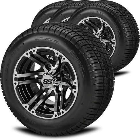RM Cart 10" Yukon Black/Machined on 205/50-10 Deli Golf Cart Tire Set (Set of 4), Golf Cart Tires and Wheels Combo, Durable and Fits Standard Lug Nuts, Assembled Before Shipping in Kuwait