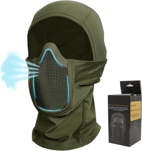 qavctw قناع بالاكلافا التكتيكي كامل الوجه قناع airsoft مع شبكة الفم الحرس خفيف الوزن للتنفس لدراجة نارية airsoft التزلج على الجليد الرياضة في الهواء الطلق in Kuwait