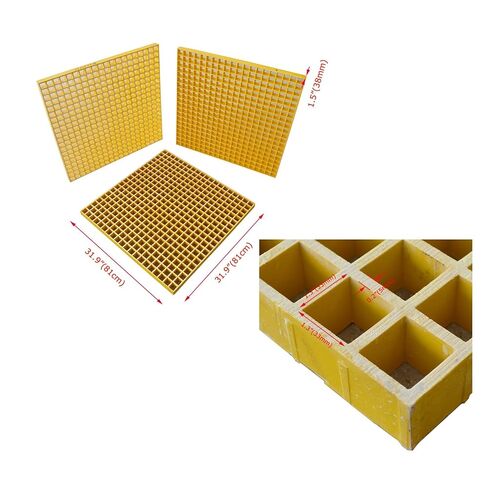 31.9"x31.9" Fiberglass Floor Grating Car Wash FRP Grating 0.5 tons Bearing Capacity Yellow in Kuwait