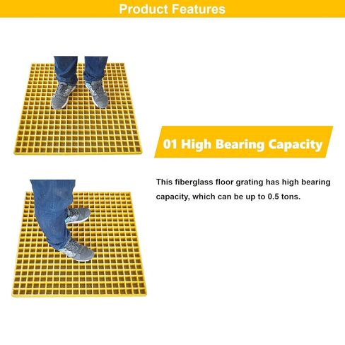 31.9"x31.9" Fiberglass Floor Grating Car Wash FRP Grating 0.5 tons Bearing Capacity Yellow in Kuwait