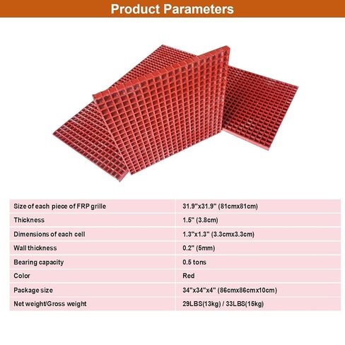 31.9"x31.9" Red FRP Grating Fiberglass Floor Grating 0.5 tons Bearing Capacity 1.5" Thickness in Kuwait