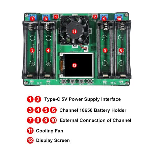 Type-C 18650 Lithium Battery 4 Channel Capacity Tester Module MAh MWh Digital Battery Power Detector Module 18650 Tester Type-C in Saudi Arabia