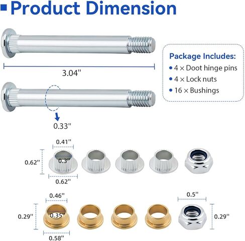 2PC Door Hinge Pin and Bushing Repair Kit Compatible With 1994-2004 Mustang 1988-2002 Continental 1982-2011 Town Car 2003-2005 Aviator & Multiple Models Replaces 703-270 38438 in Kuwait