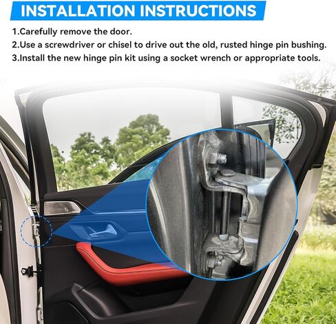 2PC Door Hinge Pin and Bushing Repair Kit Compatible With 1994-2004 Mustang 1988-2002 Continental 1982-2011 Town Car 2003-2005 Aviator & Multiple Models Replaces 703-270 38438 in Kuwait