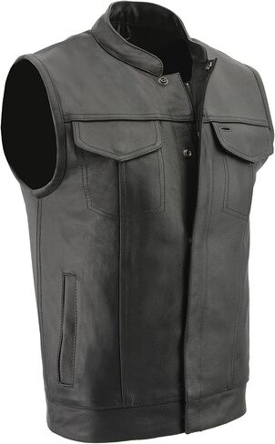 Milwaukee Leather Men Men LKM3713 Black Leather Dual Closure Style Stest مع جيب السحب السريع الخارجي in Saudi Arabia