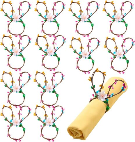 مجموعة حلقات مناديل أرنب عيد الفصح من APTWOW مكونة من 6 قطع - حامل مناديل عيد الفصح في المزرعة، حلقات منديل زهرة الربيع لتزيين طاولات أعياد الميلاد وحفلات الزفاف والولائم in Kuwait