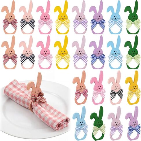 Patelai 24 Pcs Wooden Easter Bunny Rabbit Napkin Rings Thin Wooden Dinner Easter Napkins Ring for Table Dinner Party Decoration Holiday Celebration in Saudi Arabia