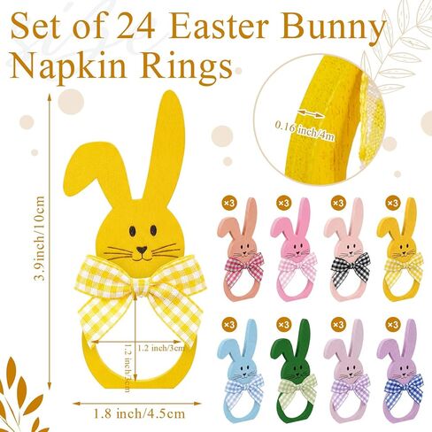 Patelai 24 Pcs Wooden Easter Bunny Rabbit Napkin Rings Thin Wooden Dinner Easter Napkins Ring for Table Dinner Party Decoration Holiday Celebration in Saudi Arabia