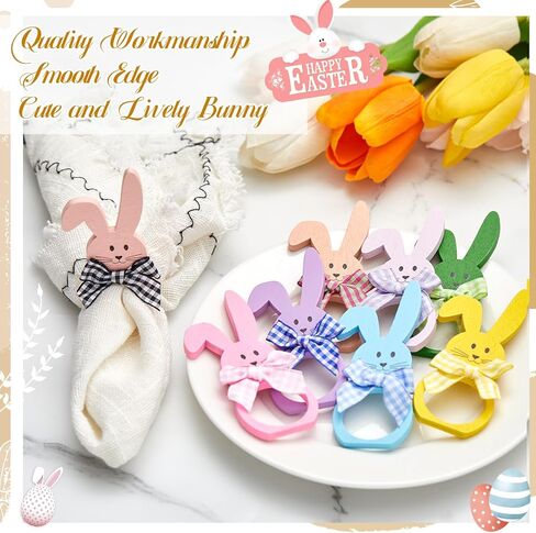 Patelai 24 Pcs Wooden Easter Bunny Rabbit Napkin Rings Thin Wooden Dinner Easter Napkins Ring for Table Dinner Party Decoration Holiday Celebration in Saudi Arabia