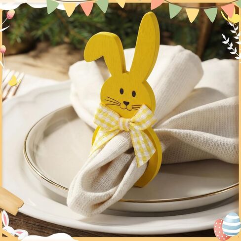 Patelai 24 Pcs Wooden Easter Bunny Rabbit Napkin Rings Thin Wooden Dinner Easter Napkins Ring for Table Dinner Party Decoration Holiday Celebration in Saudi Arabia