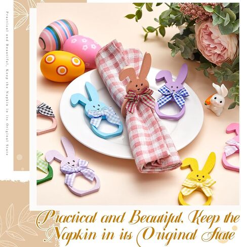 Patelai 24 Pcs Wooden Easter Bunny Rabbit Napkin Rings Thin Wooden Dinner Easter Napkins Ring for Table Dinner Party Decoration Holiday Celebration in Saudi Arabia