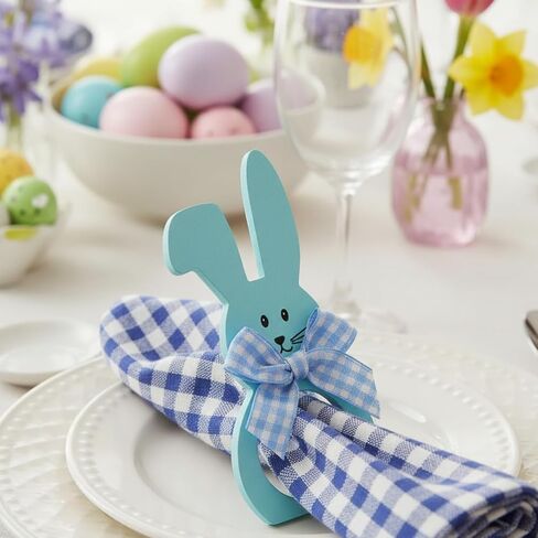 Patelai 24 Pcs Wooden Easter Bunny Rabbit Napkin Rings Thin Wooden Dinner Easter Napkins Ring for Table Dinner Party Decoration Holiday Celebration in Saudi Arabia