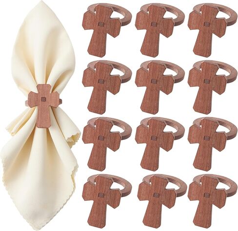 مجموعة حلقات مناديل عيد الفصح المتقاطعة من APTWOW مكونة من 12 - حامل مناديل عيد الفصح المسيحي الخشبي، حلقات منديل الربيع لديكور طاولة حفلات أعياد الميلاد وحفلات الزفاف in Kuwait