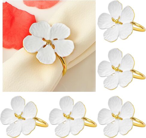 مجموعة حلقات مناديل زهرة الربيع من APTWOW مكونة من 6 - حامل مناديل معدنية زهرية بيضاء وذهبية، حلقات مناديل المزرعة لعيد الفصح وحفلات الزفاف وأعياد الميلاد وديكور طاولة الربيع in Kuwait