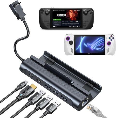 Docking Station for Steam Deck/ROG Ally, 6-in-1 Steam Deck Dock with HDMI 4K@60Hz, 1000Mbps Ethernet, 3 USB-A 3.0 and 100W Fast Charging USB-C,Deck Stand for Valve Steam Deck,ROG Ally,iPhone 15 in Kuwait