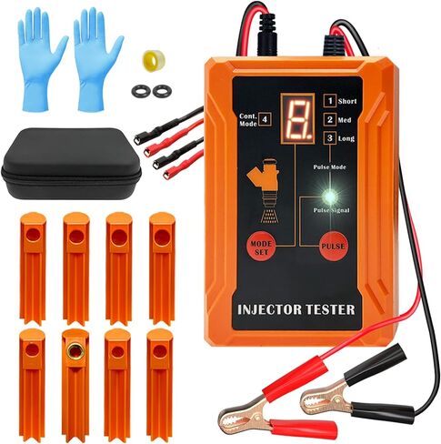 Universal Fuel Injector Tester and Cleaner Tool Kit, DIY Cleaning Tool Kit with 8 Size Cleaning Adapters, 8 Pulse Modes, 4 Wires Dual Channel for 2 Fuel Injectors Simultaneously Test, 12V/5V Output in Kuwait