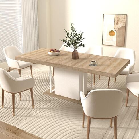 Extendable Dining Table for 6–10 People, 160–200 cm Rustic Aged Wood Expandable Kitchen Table, Modern Wooden Dining Room Table with Thick Top & Wide Pedestal Base for Family Gatherings in Saudi Arabia